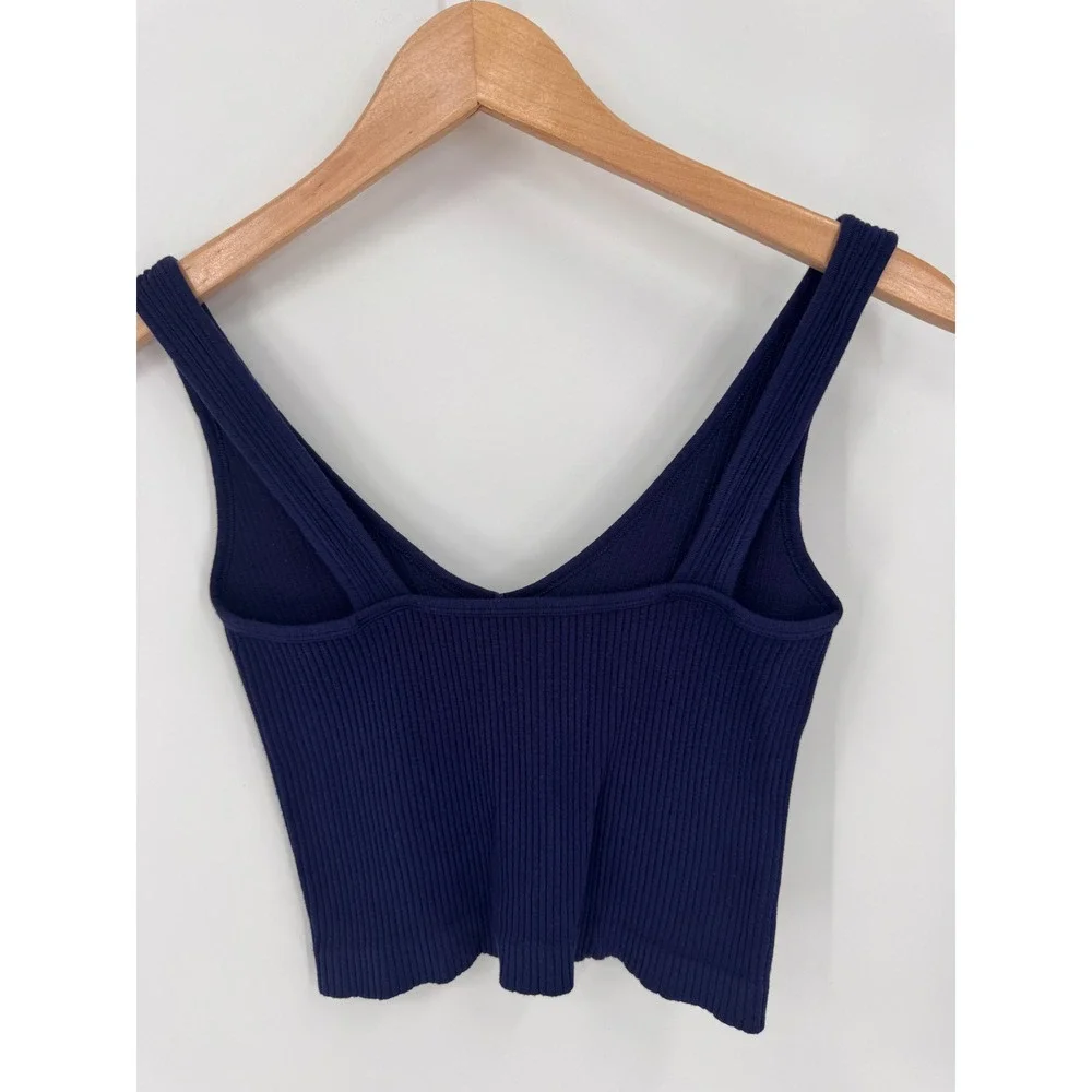 Intimately Free People‎ Crop Top Women XS/S Navy Blue Ribbed Double V-Neck Tank